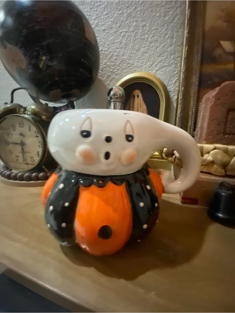 Johanna Parker Halloween Ghost Pumpkin Ceramic Mug - Orange & Black